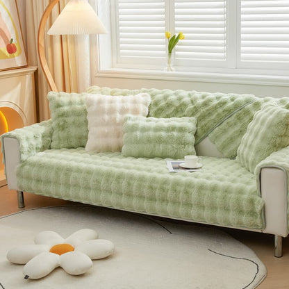 Cosy Plush Solid Colour Non-slip Couch Cover